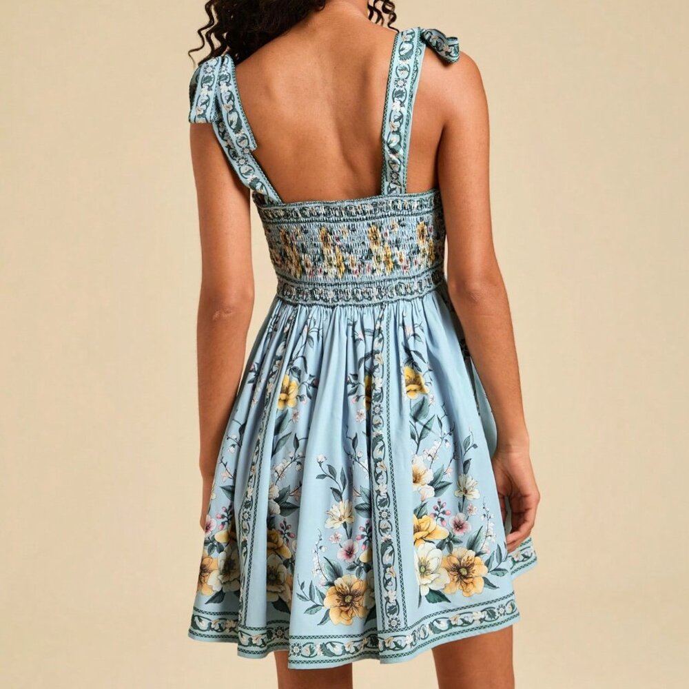 Multicolor Boho Women's Floral Sleeveless Tie-Front Dress - Picture 2 of 7
